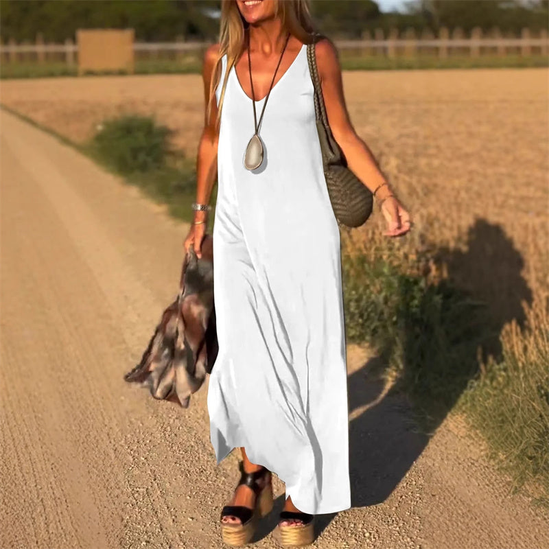 🔥👗Damska sukienka maxi z dekoltem w serek