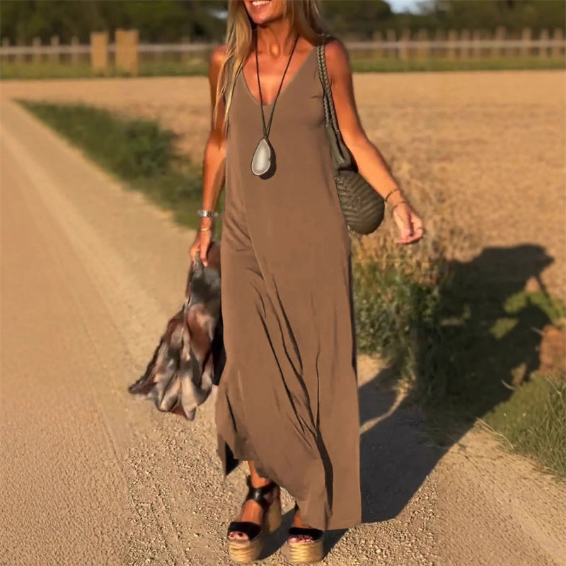 🔥👗Damska sukienka maxi z dekoltem w serek