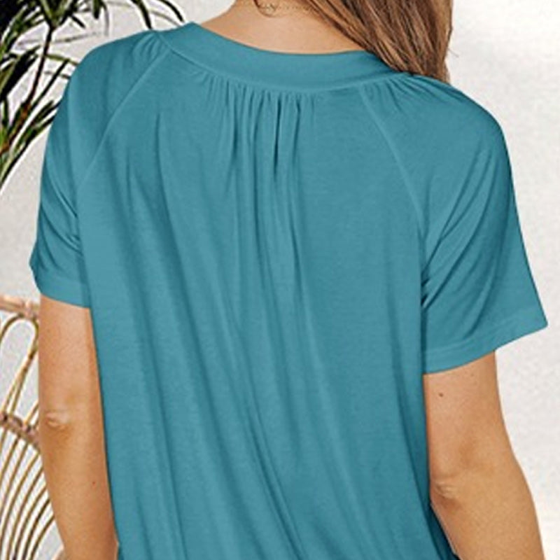 【S-3XL】👚Damska plisowana koszulka z krótkim rękawem z dekoltem w szpic