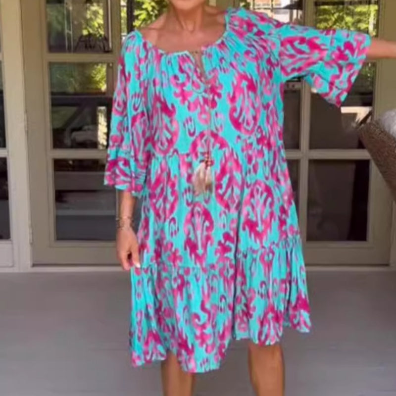 💎Damska luźna sukienka midi z falbaniastym dołem