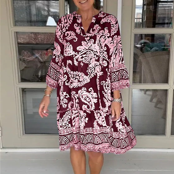【S-3XL】💐Damska swobodna sukienka z dekoltem V w kwiatowy print