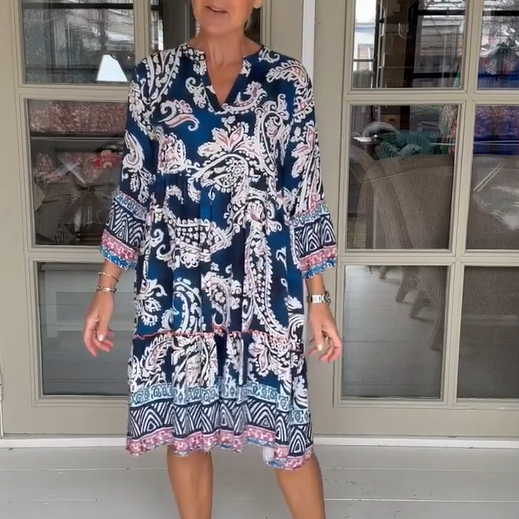 【S-3XL】💐Damska swobodna sukienka z dekoltem V w kwiatowy print