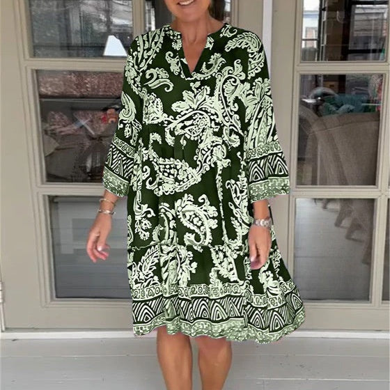 【S-3XL】💐Damska swobodna sukienka z dekoltem V w kwiatowy print