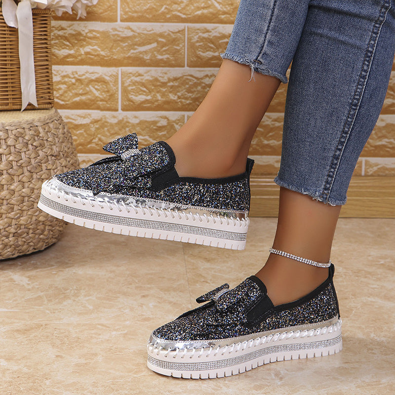 💎Damskie trampki wsuwane z kokardą i strasami【36-45】