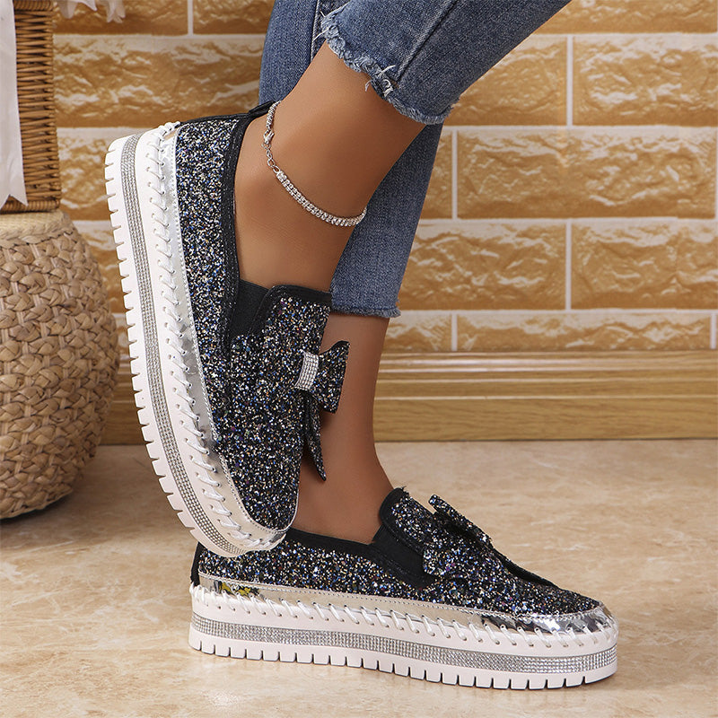 💎Damskie trampki wsuwane z kokardą i strasami【36-45】