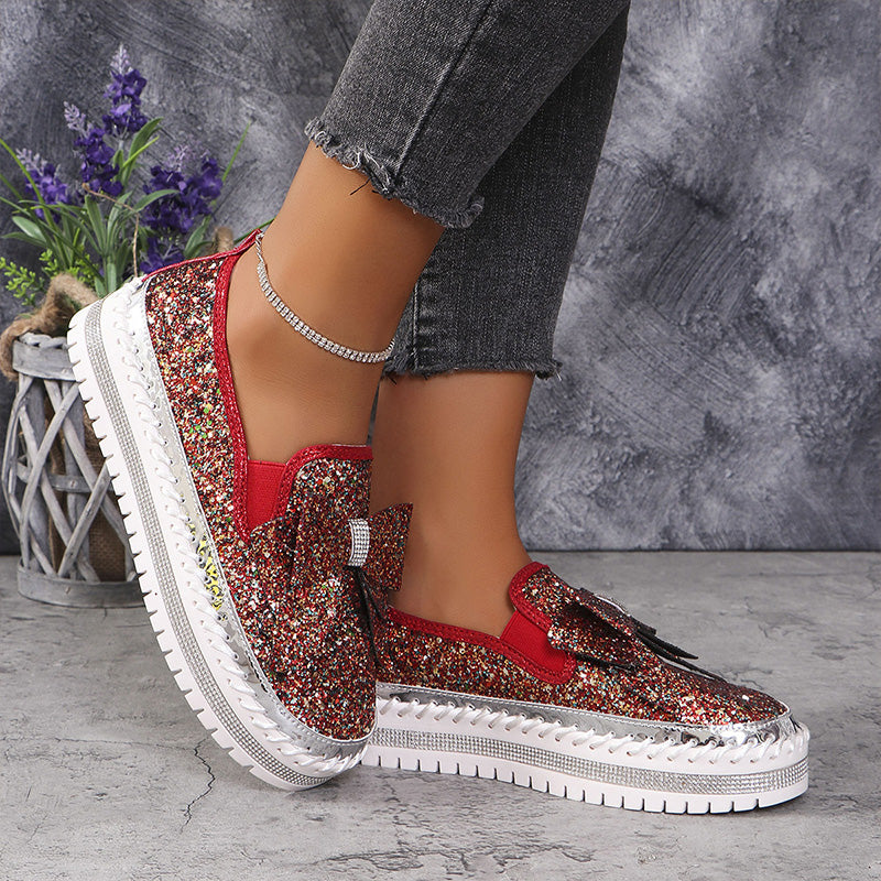 💎Damskie trampki wsuwane z kokardą i strasami【36-45】