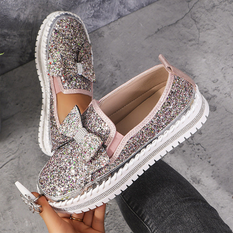 💎Damskie trampki wsuwane z kokardą i strasami【36-45】