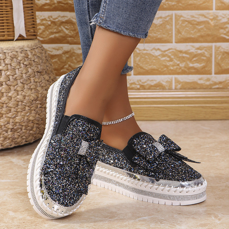 💎Damskie trampki wsuwane z kokardą i strasami【36-45】