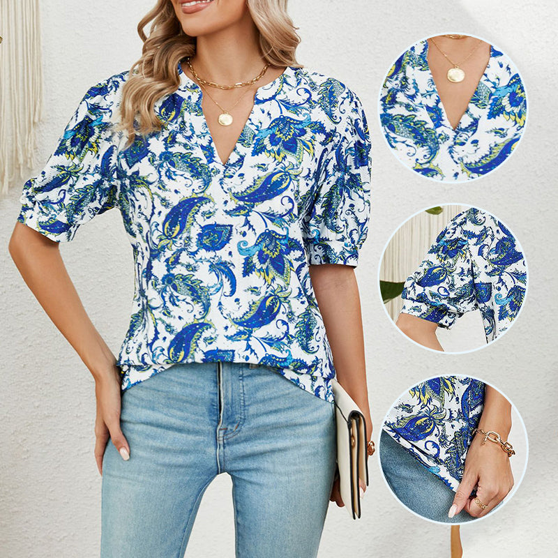 🌸Damski letni top z nadrukiem V-neck