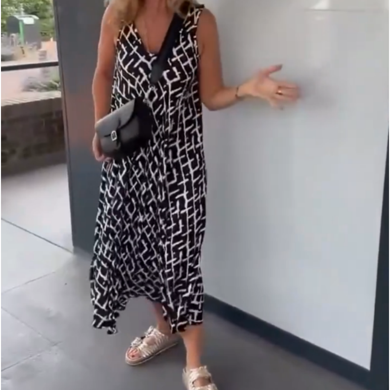 👗 Damska sukienka bez rękawów z modnym nadrukiem