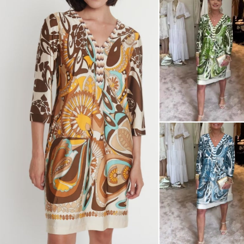 👗 Elegancka sukienka damska Seven z rozciętymi rękawami i dekoltem w szpic