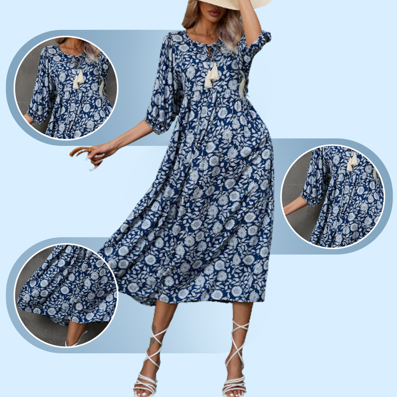 🔥👗Elegancka długa sukienka damska w kwiaty z dekoltem w szpic