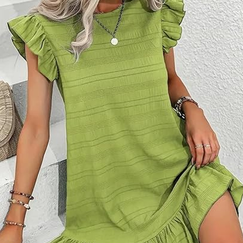 🌸Damska sukienka bez rękawów z falbanką i okrągłym dekoltem