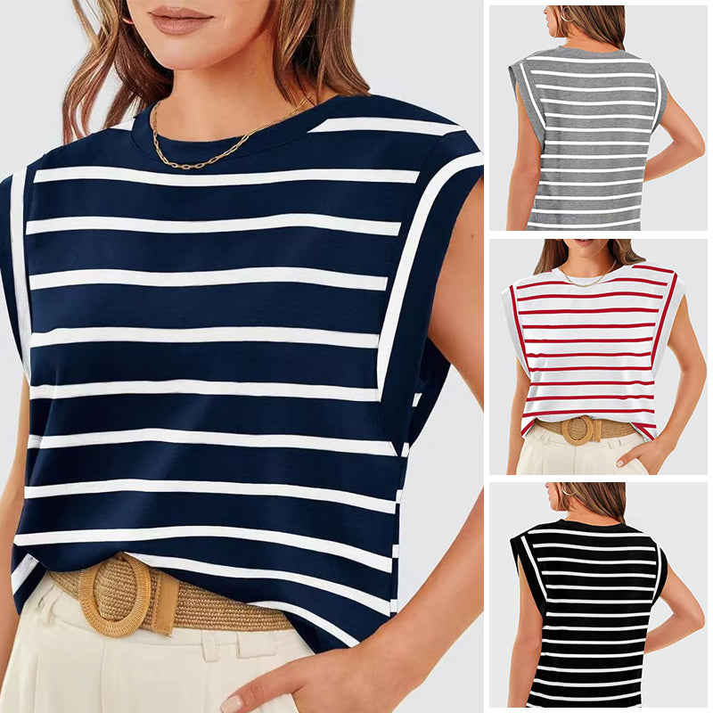 💖Modny damski top w paski bez rękawów – Uniwersalny styl!✨
