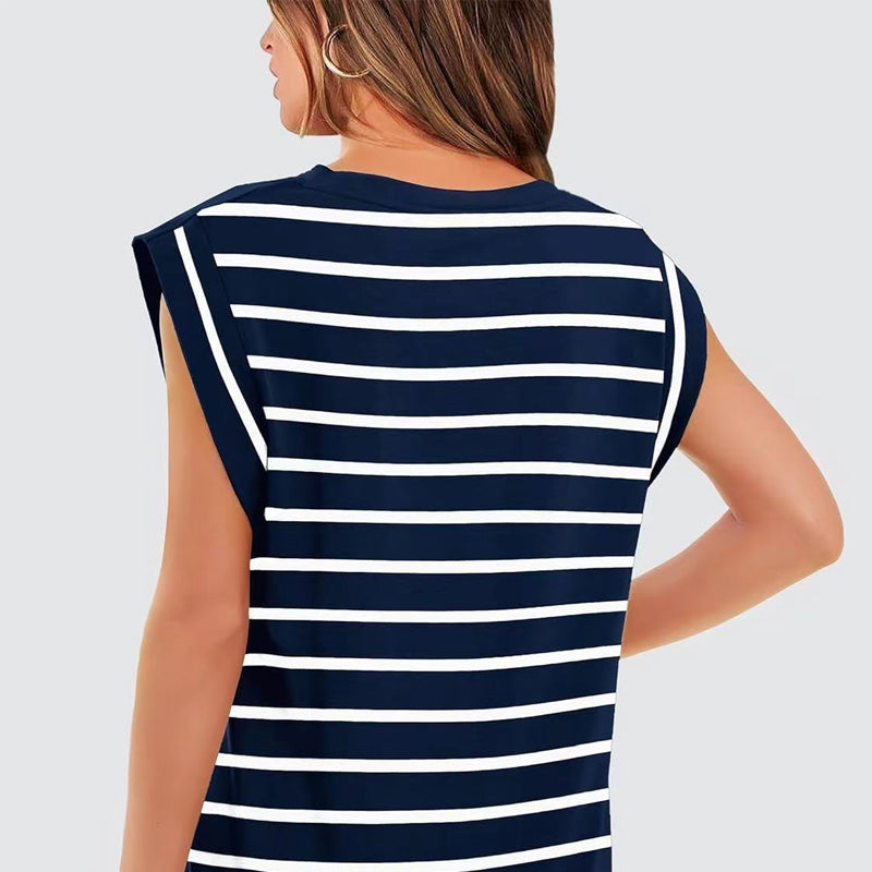 💖Modny damski top w paski bez rękawów – Uniwersalny styl!✨