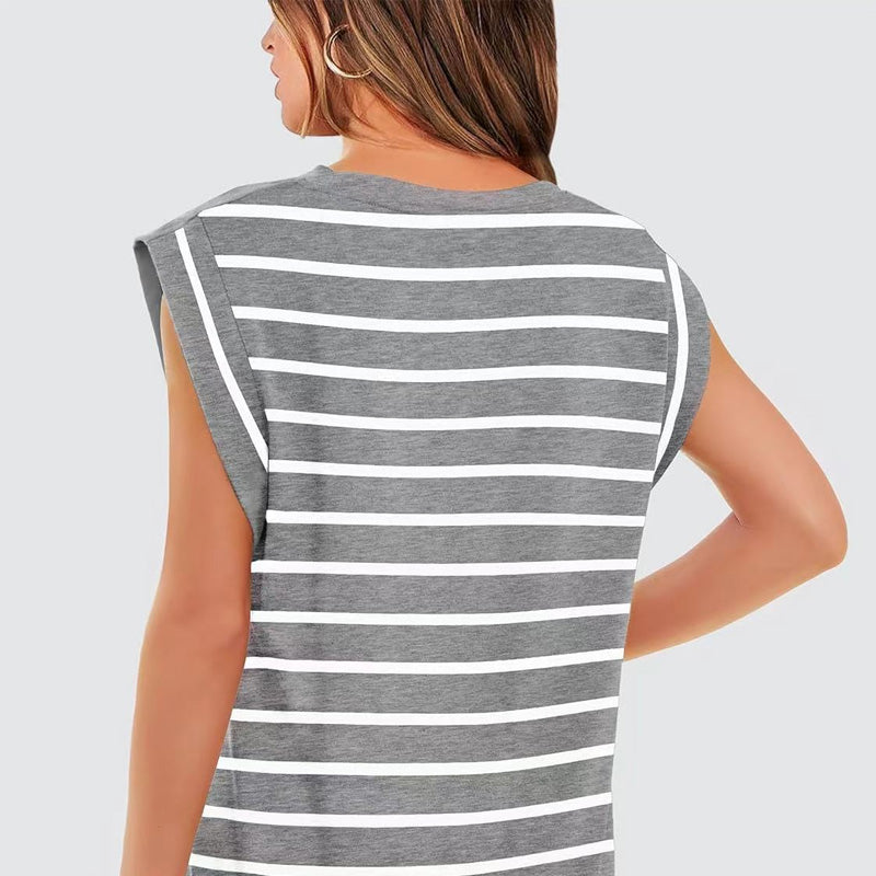 💖Modny damski top w paski bez rękawów – Uniwersalny styl!✨