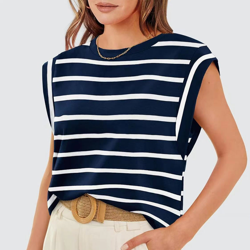 💖Modny damski top w paski bez rękawów – Uniwersalny styl!✨