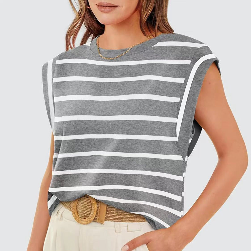 💖Modny damski top w paski bez rękawów – Uniwersalny styl!✨