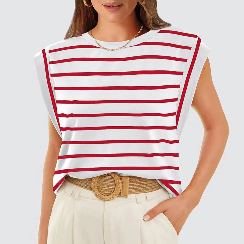 💖Modny damski top w paski bez rękawów – Uniwersalny styl!✨