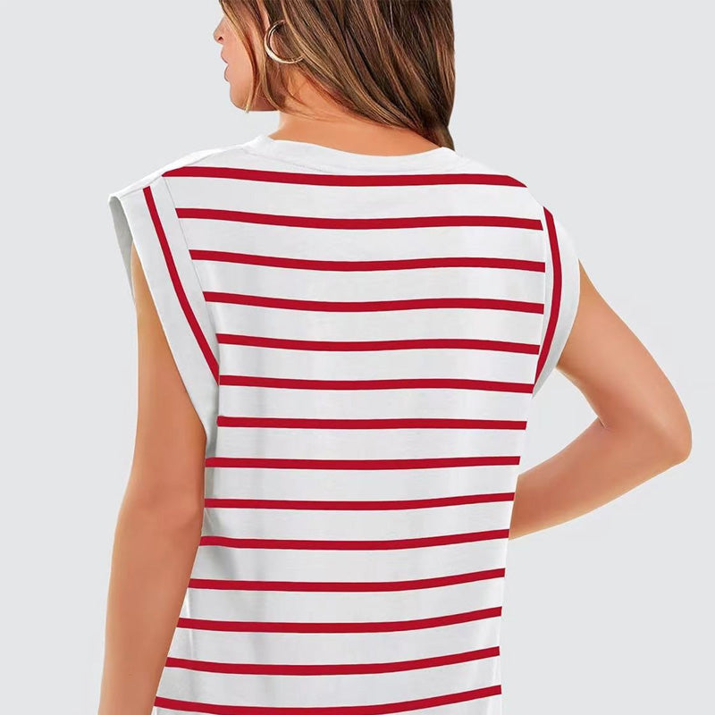 💖Modny damski top w paski bez rękawów – Uniwersalny styl!✨