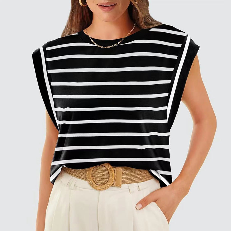 💖Modny damski top w paski bez rękawów – Uniwersalny styl!✨
