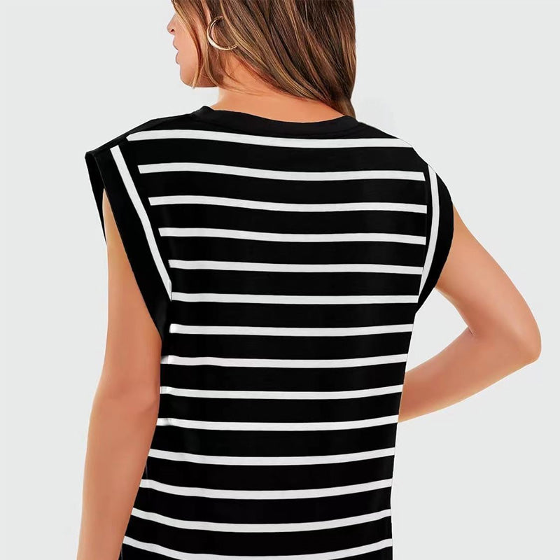 💖Modny damski top w paski bez rękawów – Uniwersalny styl!✨