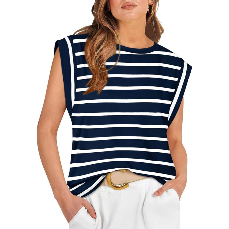 💖Modny damski top w paski bez rękawów – Uniwersalny styl!✨