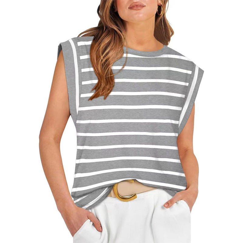💖Modny damski top w paski bez rękawów – Uniwersalny styl!✨