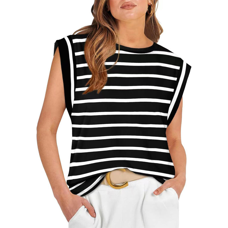 💖Modny damski top w paski bez rękawów – Uniwersalny styl!✨
