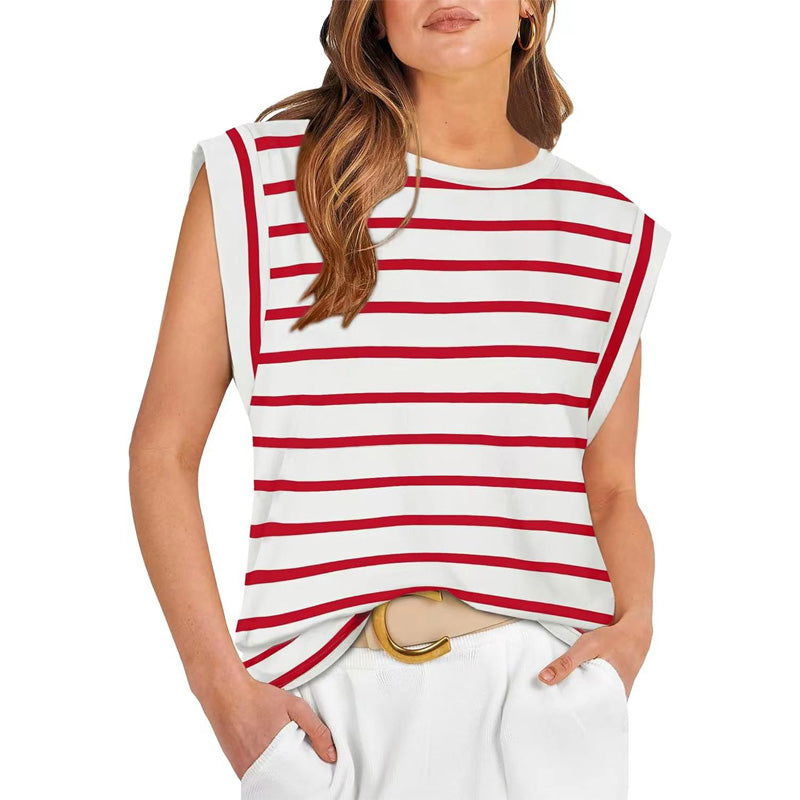 💖Modny damski top w paski bez rękawów – Uniwersalny styl!✨
