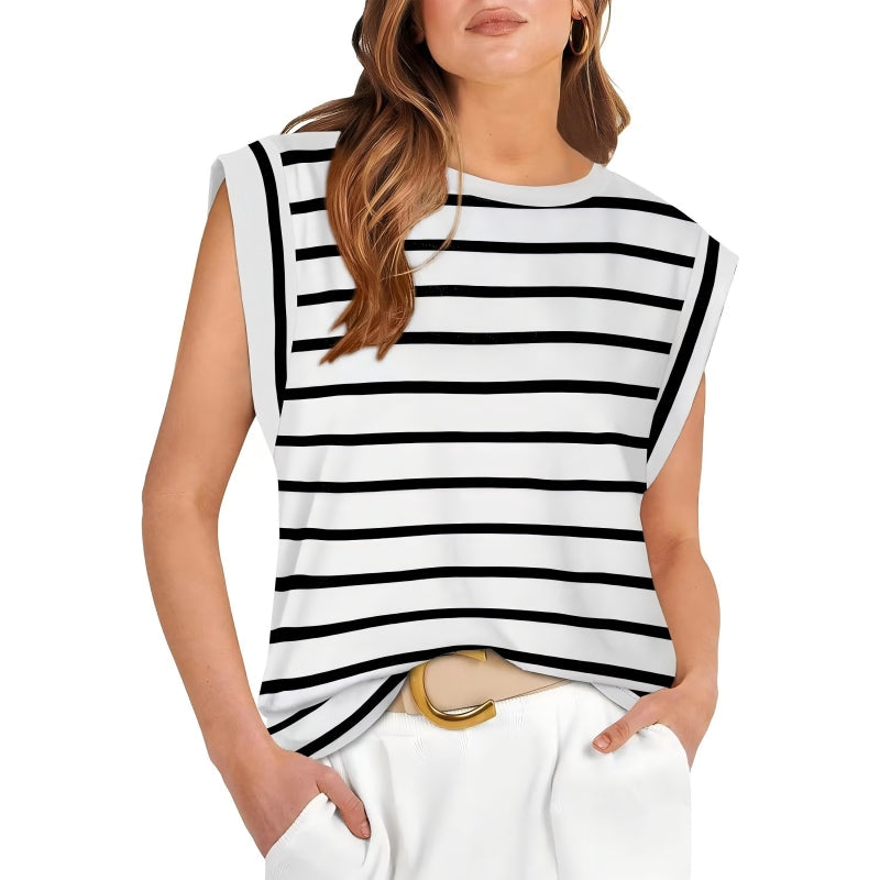 💖Modny damski top w paski bez rękawów – Uniwersalny styl!✨