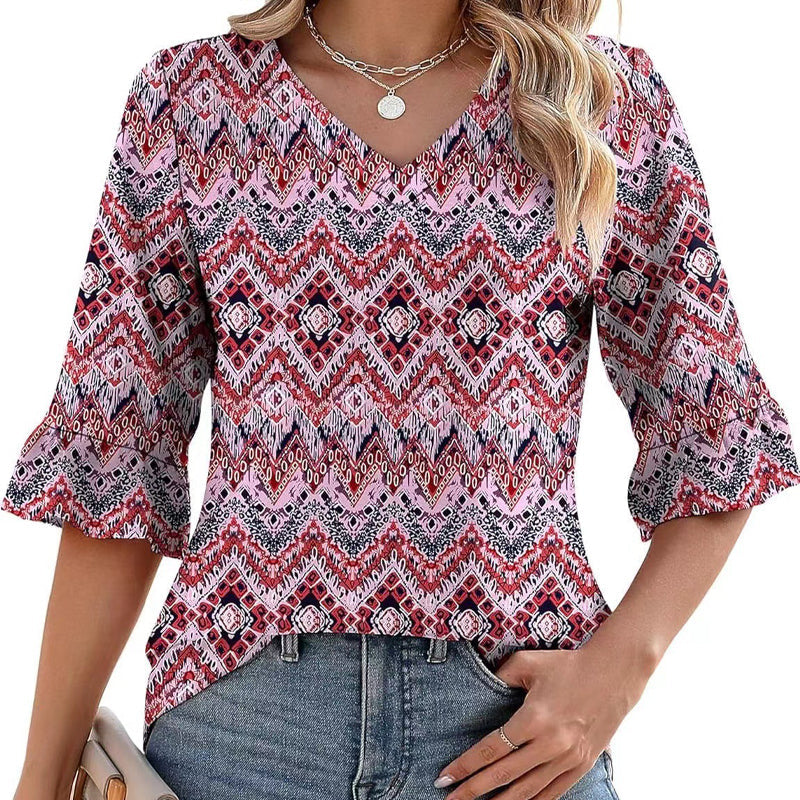 💖【S-3XL】Damski top z falbaniastym dekoltem w serek
