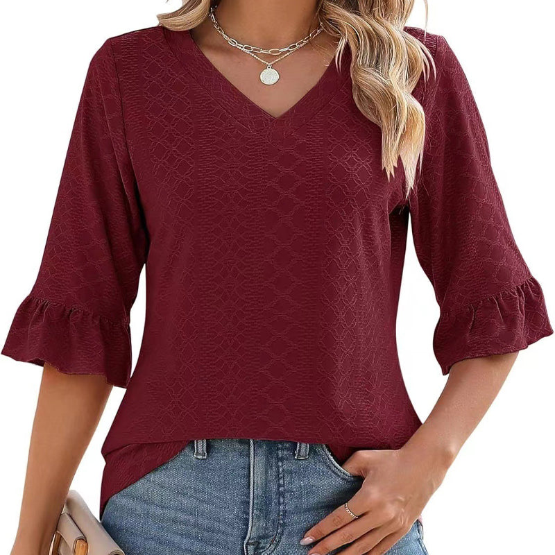 💖【S-3XL】Damski top z falbaniastym dekoltem w serek