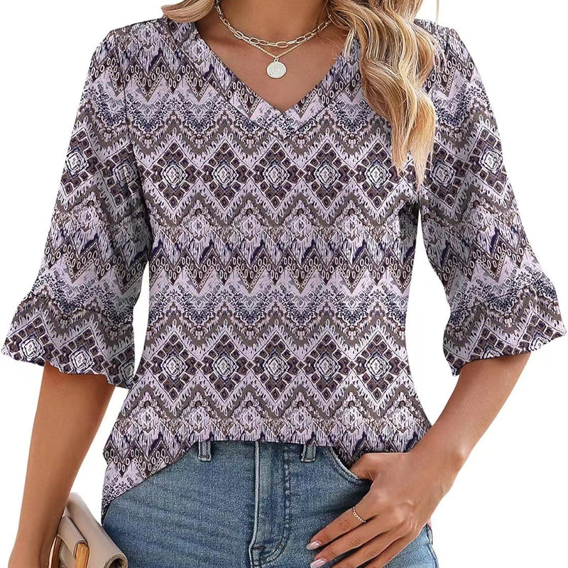 💖【S-3XL】Damski top z falbaniastym dekoltem w serek