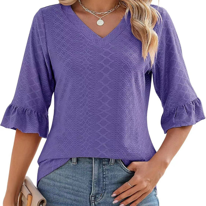 💖【S-3XL】Damski top z falbaniastym dekoltem w serek