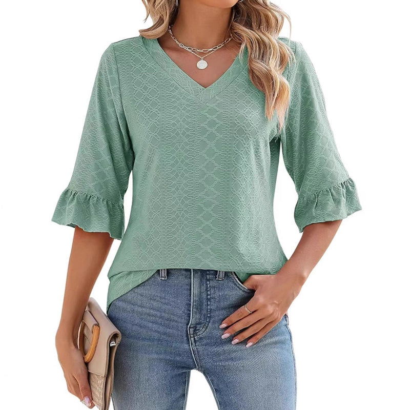 💖【S-3XL】Damski top z falbaniastym dekoltem w serek