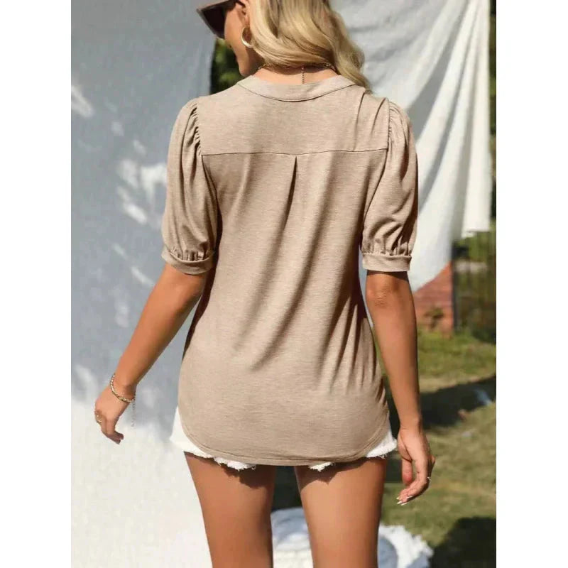🔥👚Damska koszulka z dekoltem w serek i krótkim rękawem, swobodna, elegancka
