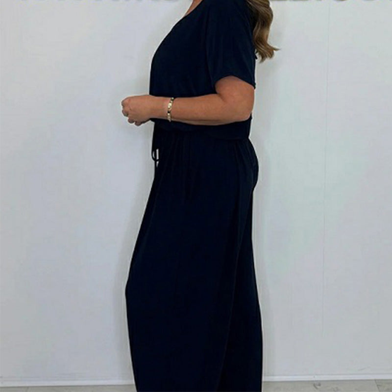 💖【S-3XL】Luźny kombinezon z dekoltem w szpic w jednolitym kolorze