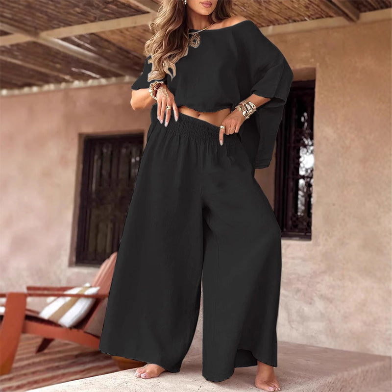 🌸【S-3XL】Dwuczęściowy zestaw damskich luźnych spodni z szerokimi nogawkami