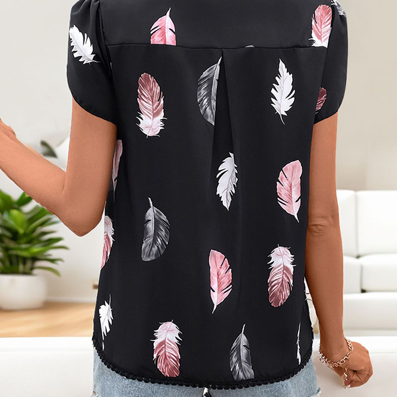 ✨Damski stylowy top z dekoltem w serek z wzorem piór