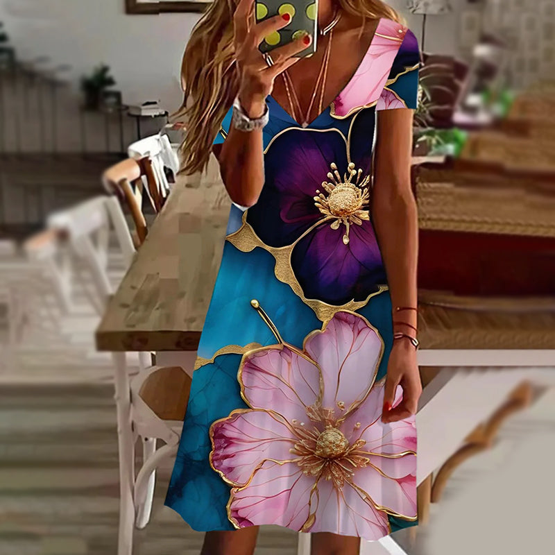 🌺Eleganckie damskie sukienki z dekoltem w serek z nadrukiem