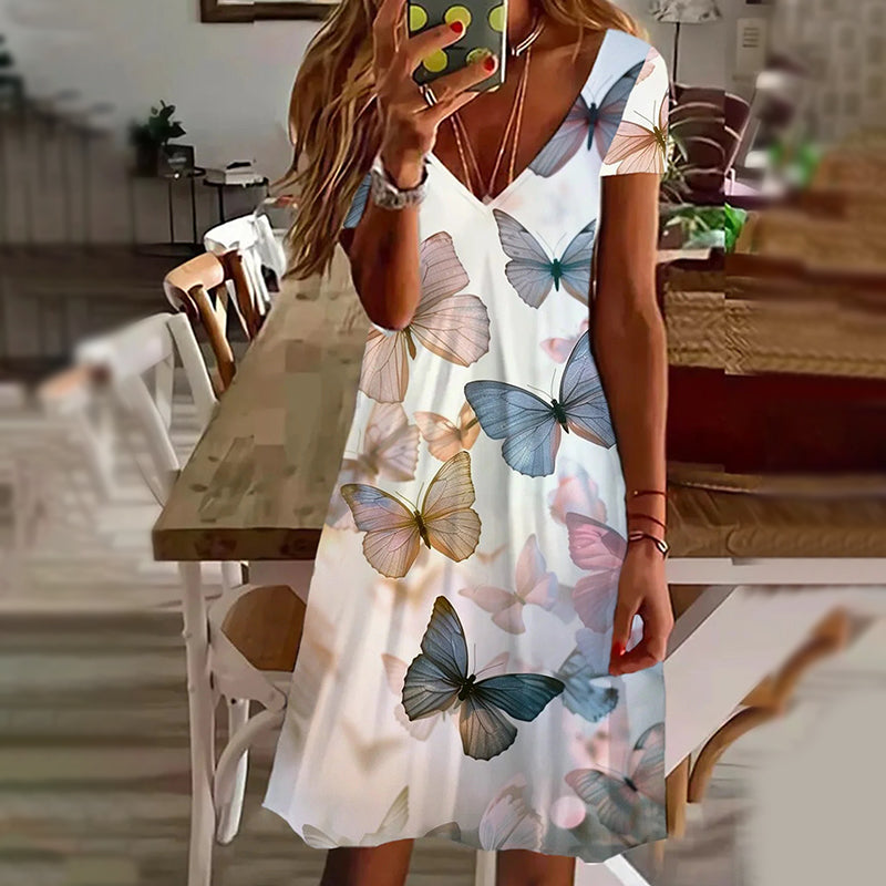 🌺Eleganckie damskie sukienki z dekoltem w serek z nadrukiem