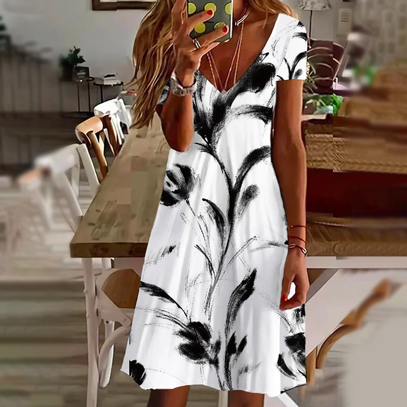 🌺Eleganckie damskie sukienki z dekoltem w serek z nadrukiem