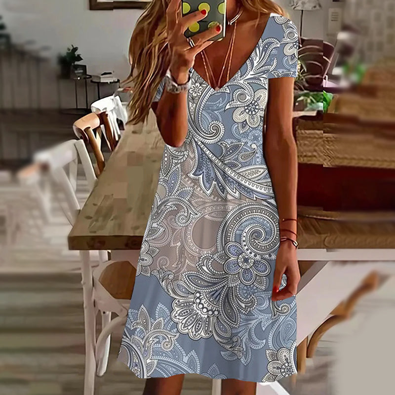 🌺Eleganckie damskie sukienki z dekoltem w serek z nadrukiem
