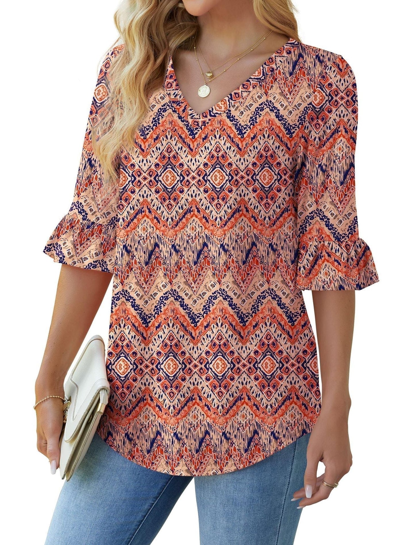 💕Bluza damska z wycięciem na szyję z falbanką Bluze🎁