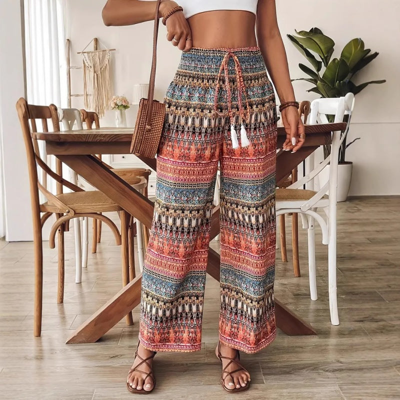 【S-2XL】Damskie spodnie casualowe z wysokim stanem i nadrukiem w stylu boho