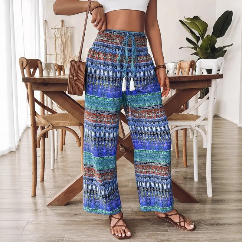 【S-2XL】Damskie spodnie casualowe z wysokim stanem i nadrukiem w stylu boho