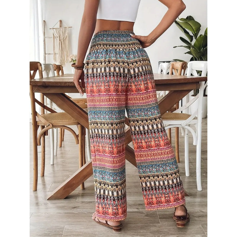 【S-2XL】Damskie spodnie casualowe z wysokim stanem i nadrukiem w stylu boho