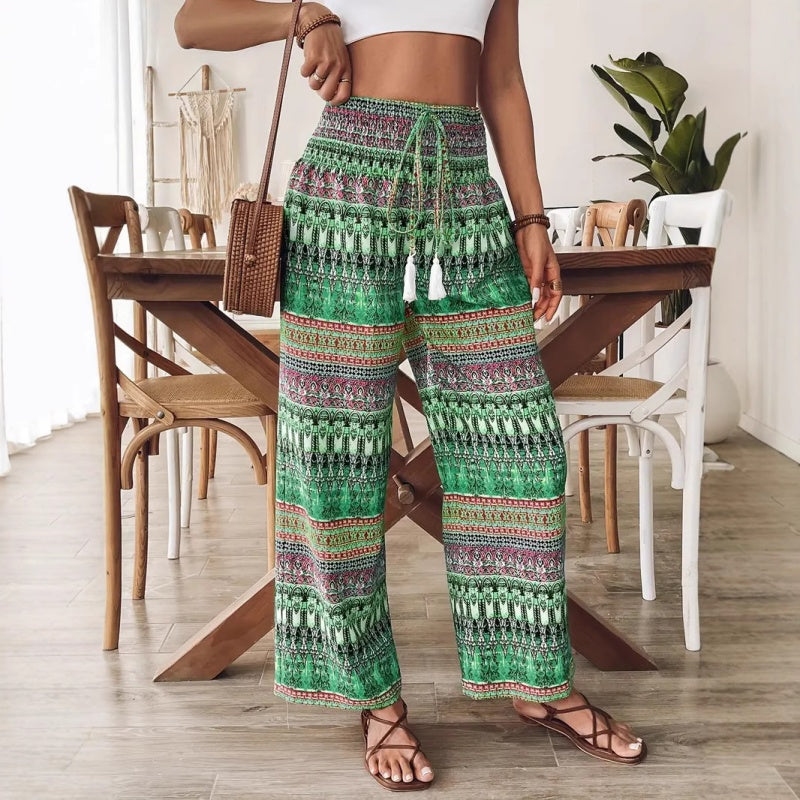 【S-2XL】Damskie spodnie casualowe z wysokim stanem i nadrukiem w stylu boho