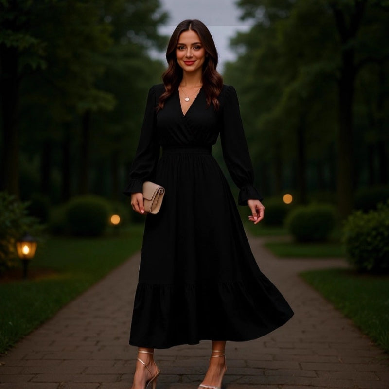 Elegancka sukienka z długim rękawem o kroju litery A